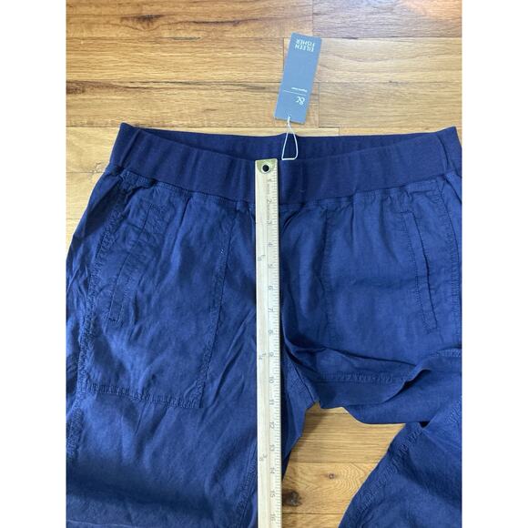 Eileen Fisher Organic Linen Viscose Stretch Cargo Ankle Pant Midnight Blue Med - Picture 7 of 9